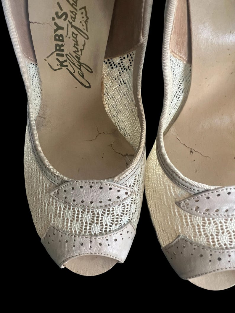 SALE!! 1950 Vintage Never Used Leather and Mesh Creamy White Pumps Heels Shoes Beautiful