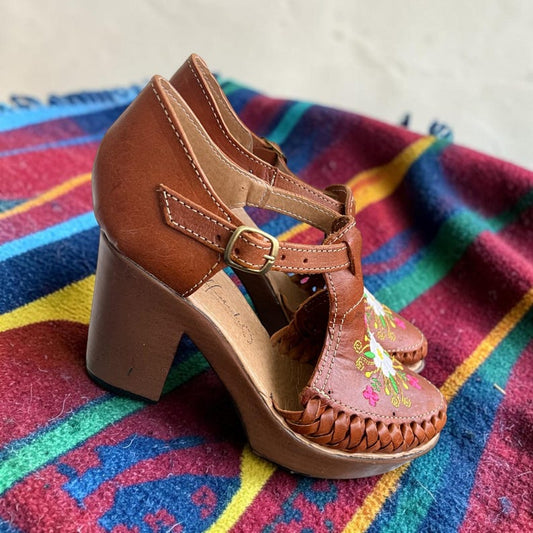 1970 Vintage Inspired Mexican Leather Platform Shoes Size 8.5 Never Used