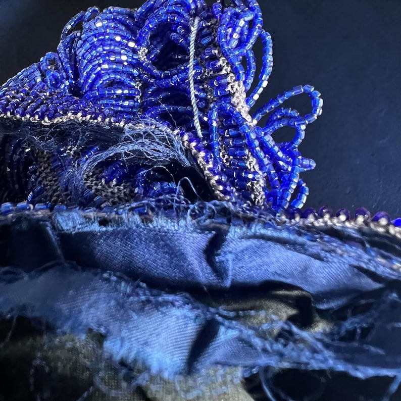 Antique Original Vintage Estate Art Deco Royal Blue Beaded 1900's 1920's Purse