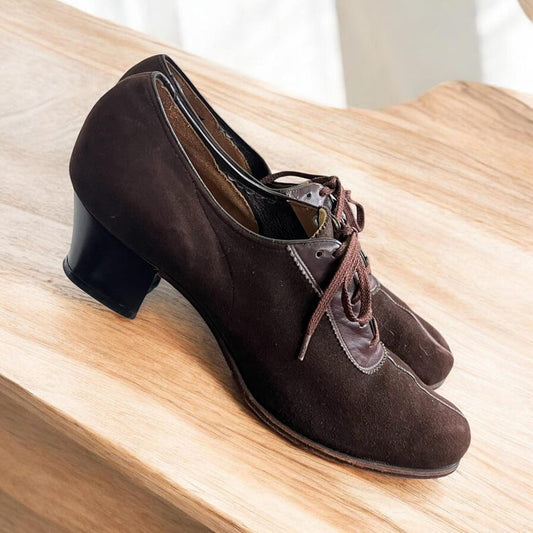 Rare 1930's Vintage Brown Suede Leather Oxford Lace Up Shoes Size 9.5 N