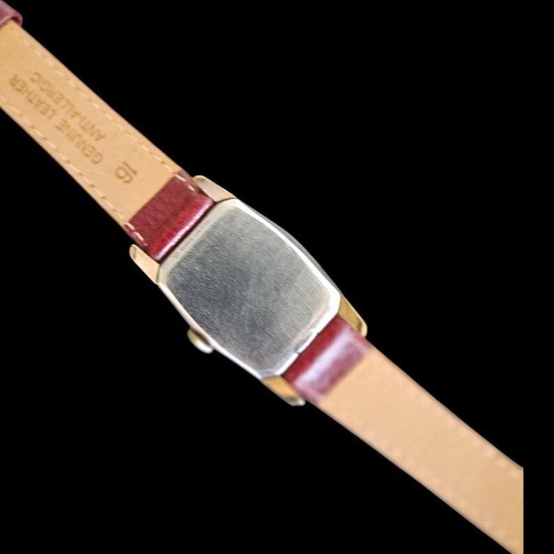 Antique Vintage 1940's Elgin Watch Art Deco Manual Wind Dress Watch Red Leather Strap
