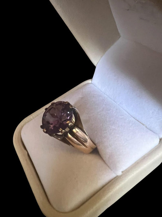 SOLD! Antique Vintage 1940's Men's 10K Rose Gold Ring with Deep Purple Quartz Stone Size 9.75