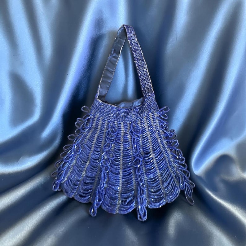 Antique Original Vintage Estate Art Deco Royal Blue Beaded 1900's 1920's Purse