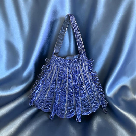 Antique Original Vintage Estate Art Deco Royal Blue Beaded 1900's 1920's Purse