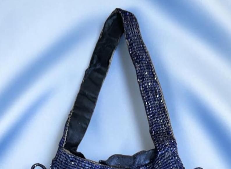 Antique Original Vintage Estate Art Deco Royal Blue Beaded 1900's 1920's Purse