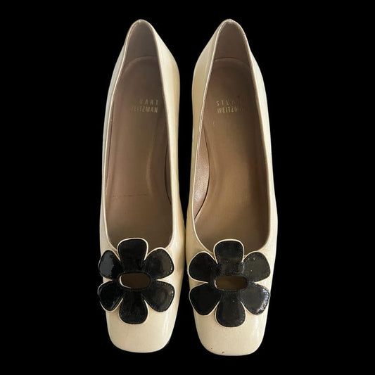 SOLD! 1960 Stuart Weitzman Vintage Size 6 M Cream and Black Block Heel Pumps Shoes