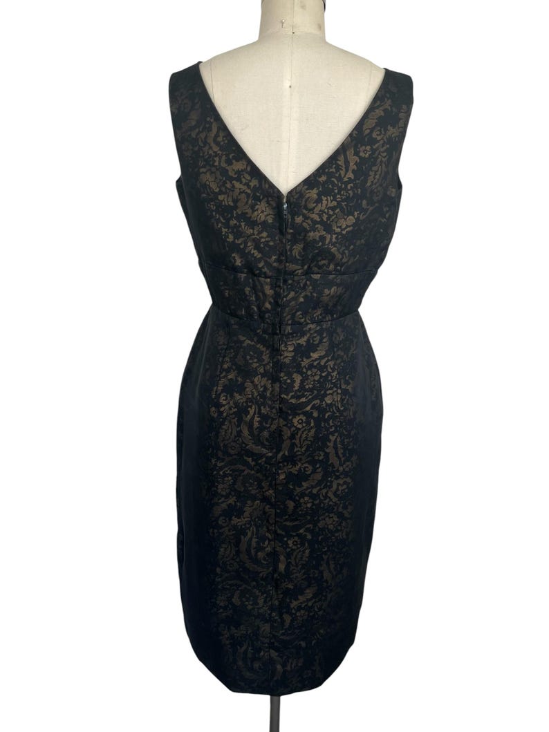 1950 - 1960 Vintage Black & Gold Sheer Over Jacquard 2 Pc Evening Cocktail Shelf Bust Wiggle Dress Matching Swing Coat