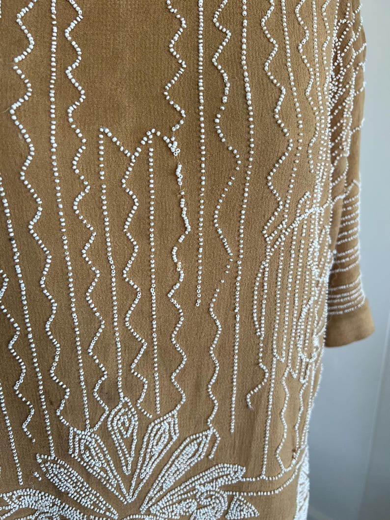 1920 1930 Vintage Antique Lovely Crepe Beaded Evening Day Dress