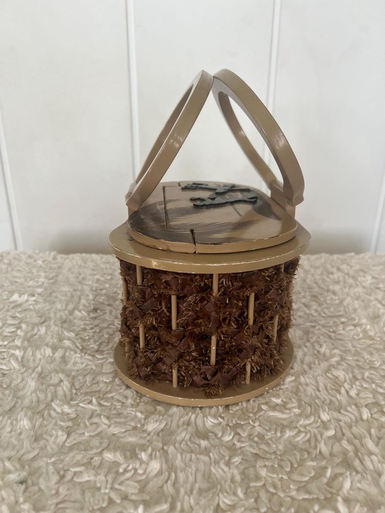 Original Rare Vintage 1950 Suki Original Miami, Fla Dancing Cuban Dancers Wood and Raffia Box Purse