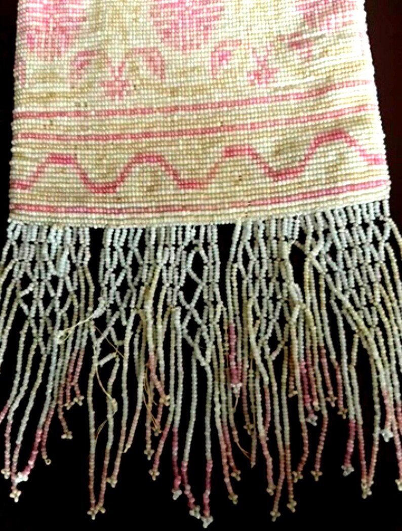Antique 1920's Made in France Rare Beaded Rose Pink & White Design Evening Purse
