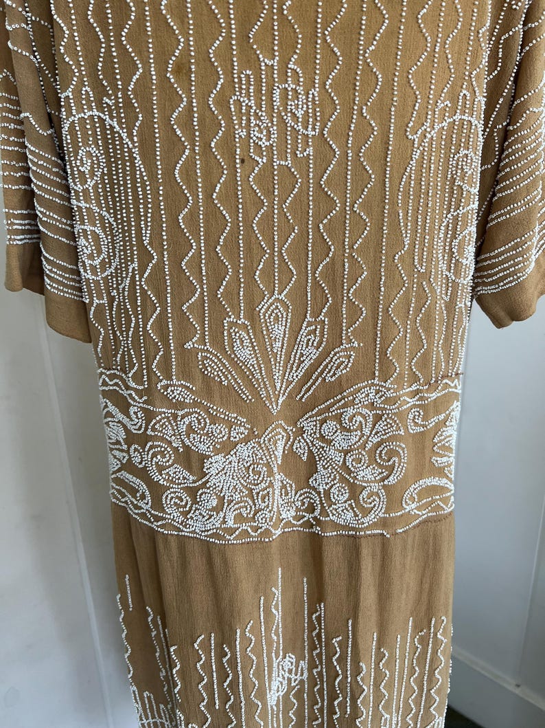 1920 1930 Vintage Antique Lovely Crepe Beaded Evening Day Dress