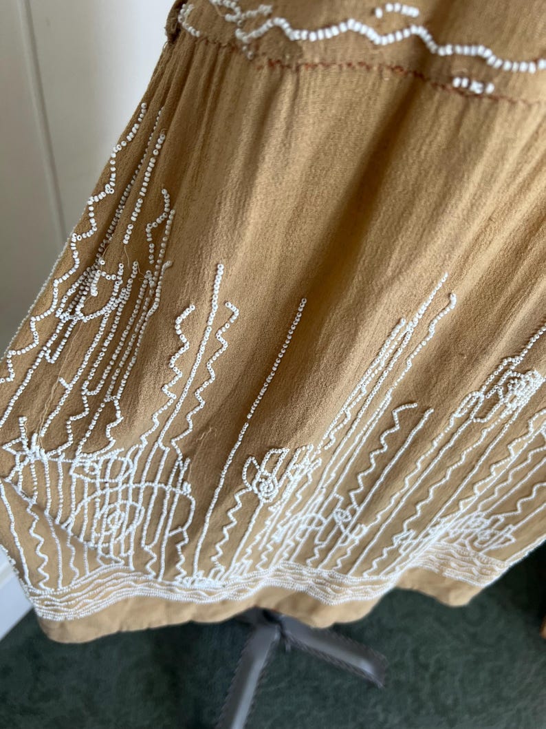 1920 1930 Vintage Antique Lovely Crepe Beaded Evening Day Dress