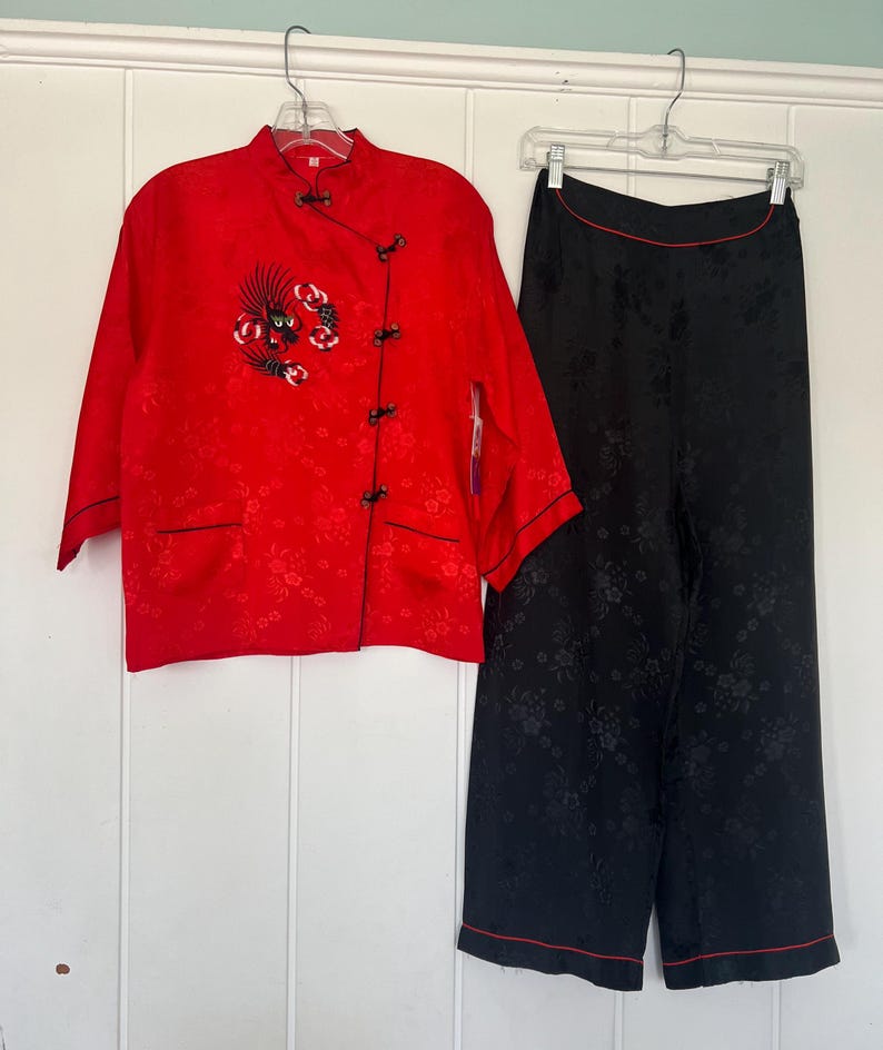 1940's Rare Vintage Two Piece Made In Japan Satin Crepe Lounging PJ's