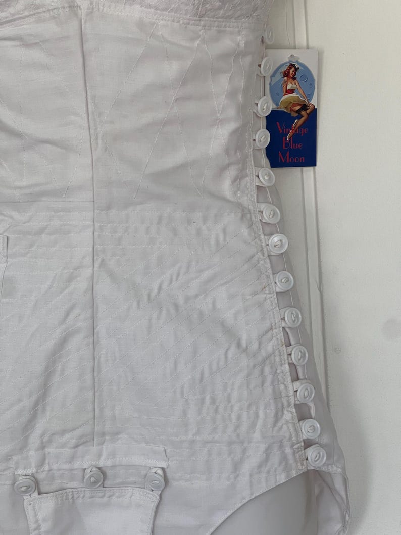 1930's 1940's One Piece Corset Girdle All White Cotton & Lace Nice Size Never Used Perfect