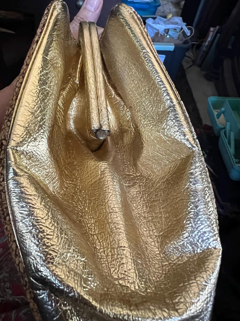 1950's 1960's Claire Fashions Tropical Fish Cork Covered Novelty Large Purse with Gold Leaf Accents So Unique