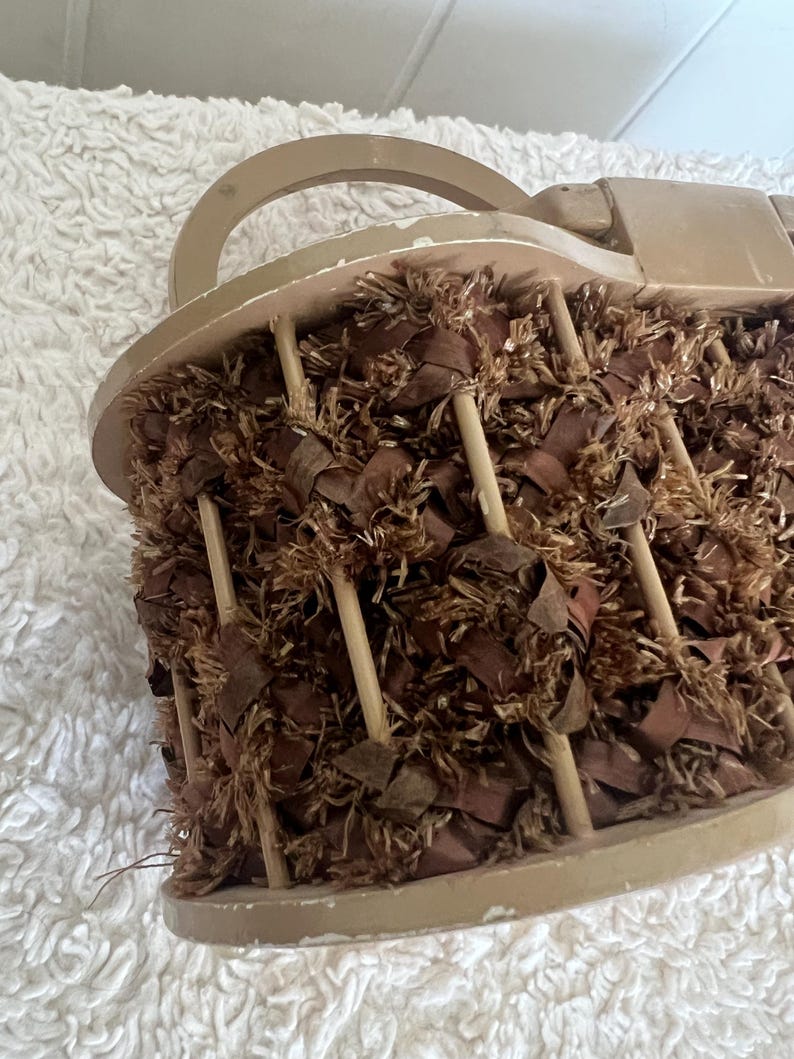 Original Rare Vintage 1950 Suki Original Miami, Fla Dancing Cuban Dancers Wood and Raffia Box Purse