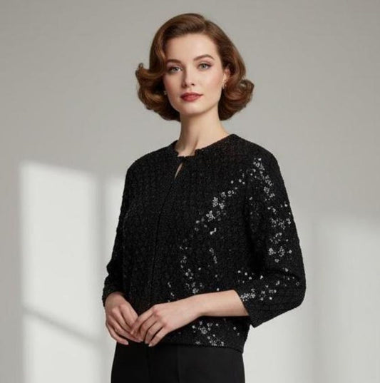 1950 Vintage Large Size Black Soft Beaded Evening Sweater Gorgeous