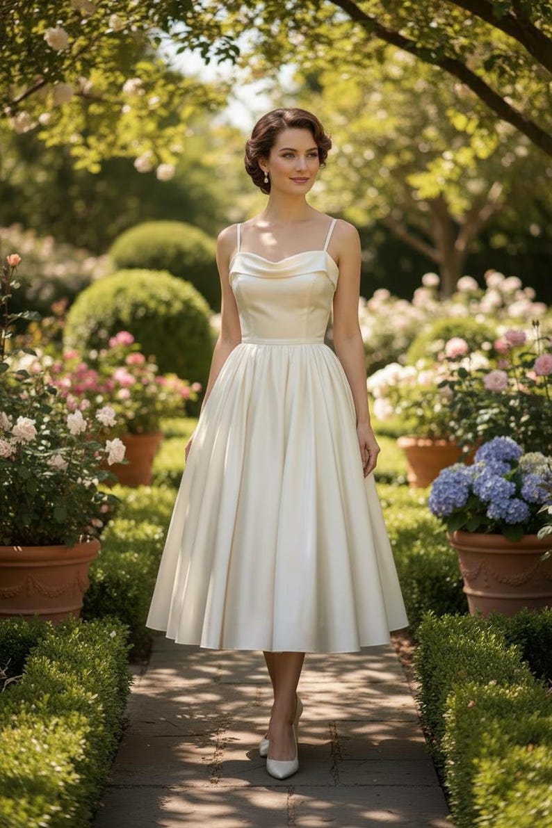 1940's 1950's Wedding Dress Creamy White Satin With Beaded Trim Bolero Gorgeous