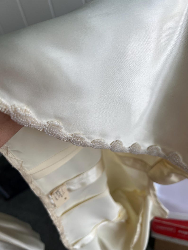 1940's 1950's Wedding Dress Creamy White Satin With Beaded Trim Bolero Gorgeous