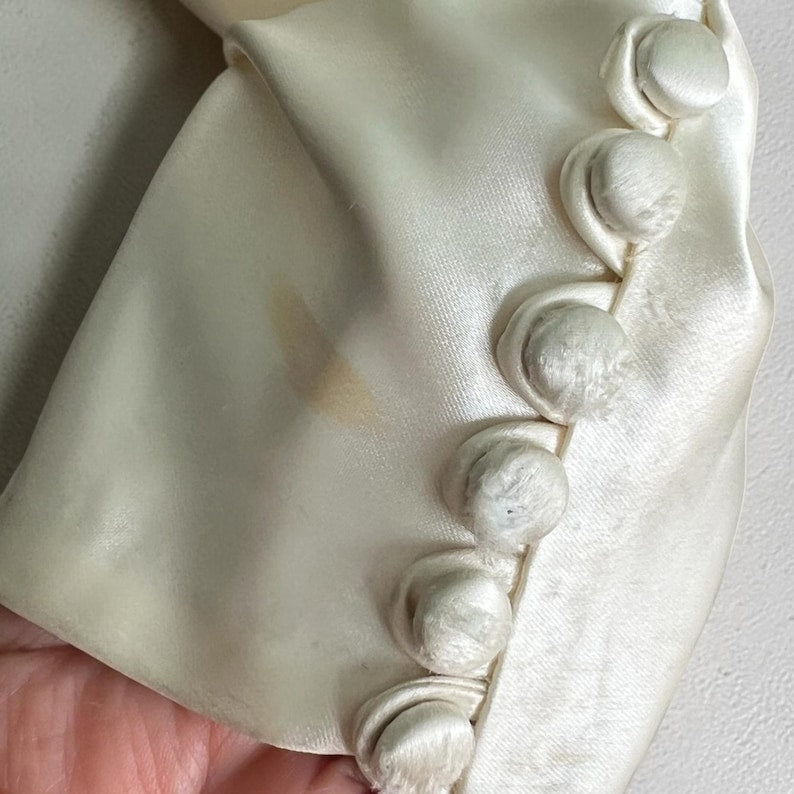 1940's 1950's Wedding Dress Creamy White Satin With Beaded Trim Bolero Gorgeous
