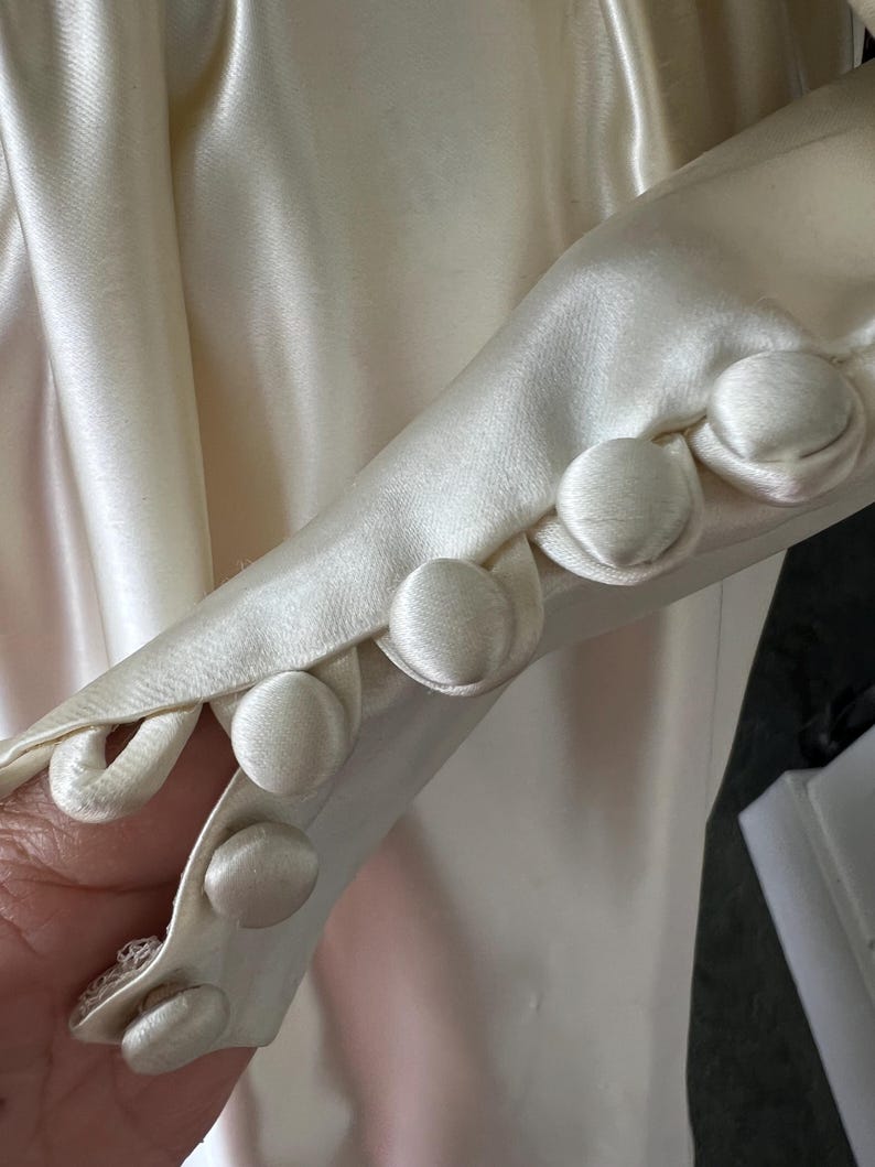1940's 1950's Wedding Dress Creamy White Satin With Beaded Trim Bolero Gorgeous