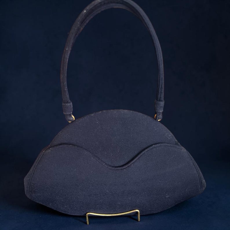 1950's Original Bag By Josef Wool Navy Blue Evening Purse With Gold Plate Hinge Beautiful Condition