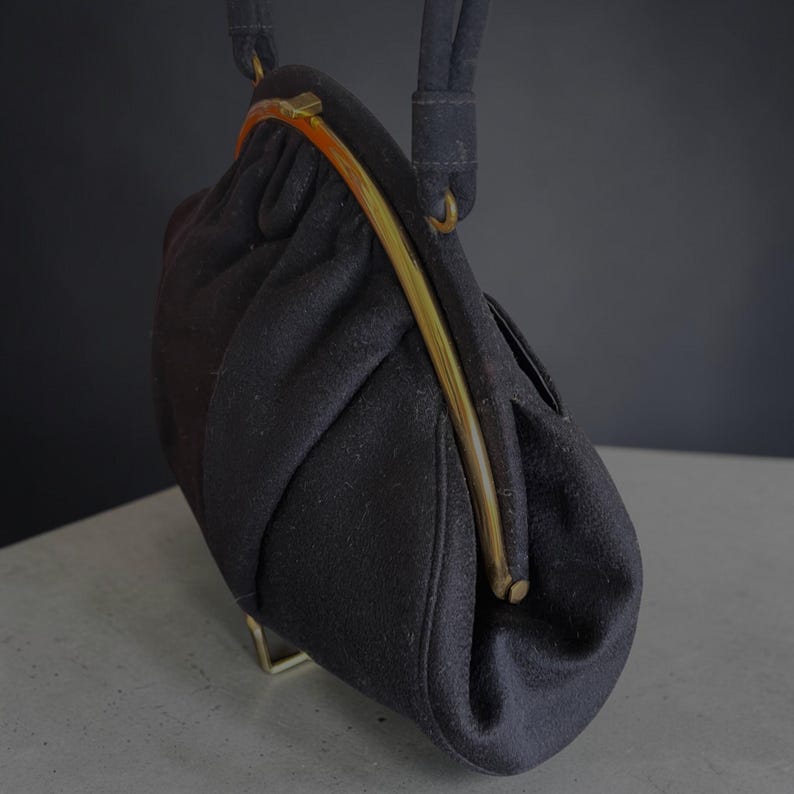 1950's Original Bag By Josef Wool Navy Blue Evening Purse With Gold Plate Hinge Beautiful Condition
