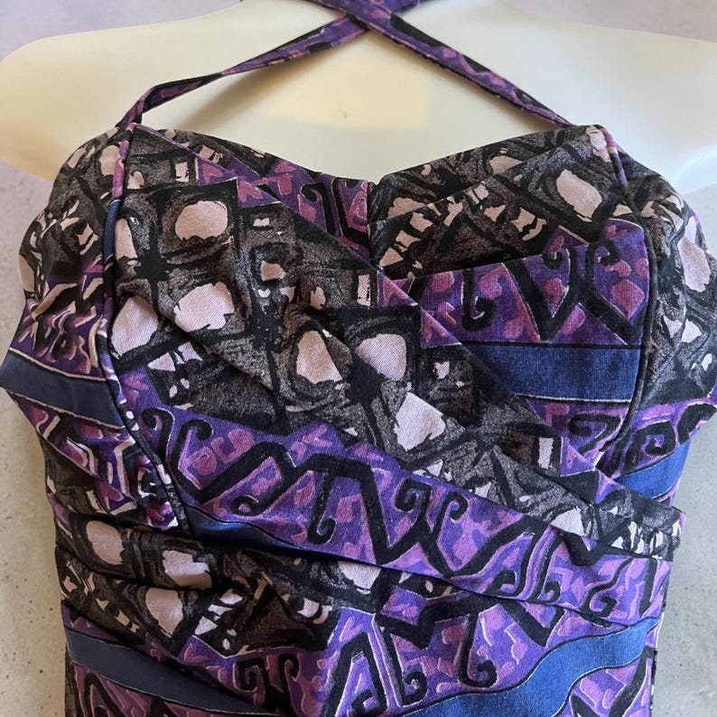 1950's Vintage Never Used Sea Fashions of California Dark Purple Black Print Design One Piece Swimsuit