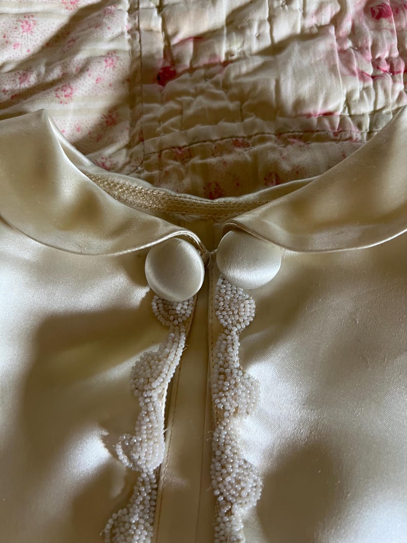 1940's 1950's Wedding Dress Creamy White Satin With Beaded Trim Bolero Gorgeous