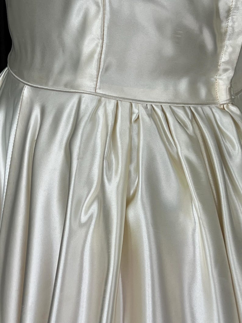 1940's 1950's Wedding Dress Creamy White Satin With Beaded Trim Bolero Gorgeous