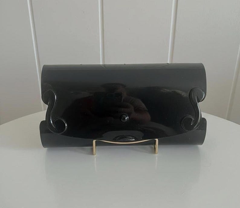 Original Rare Shape Vintage 1950 Rosenfeld Lucite Clutch Black Purse