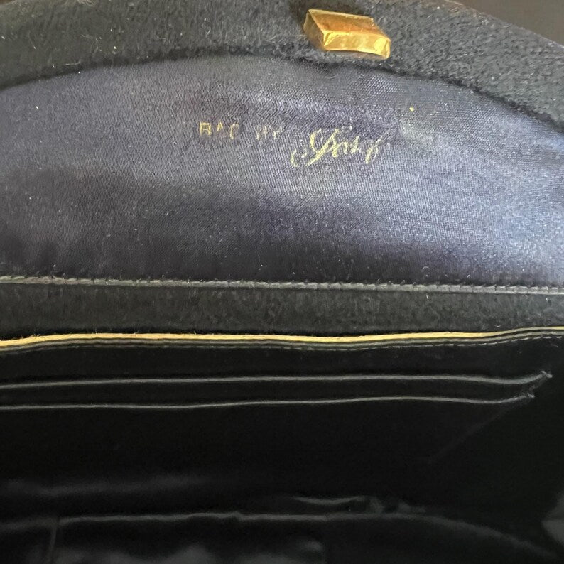 1950's Original Bag By Josef Wool Navy Blue Evening Purse With Gold Plate Hinge Beautiful Condition