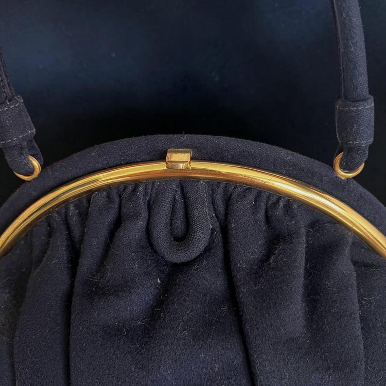 1950's Original Bag By Josef Wool Navy Blue Evening Purse With Gold Plate Hinge Beautiful Condition