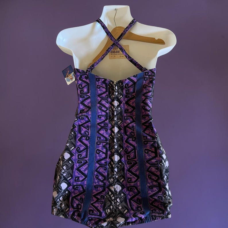 1950's Vintage Never Used Sea Fashions of California Dark Purple Black Print Design One Piece Swimsuit