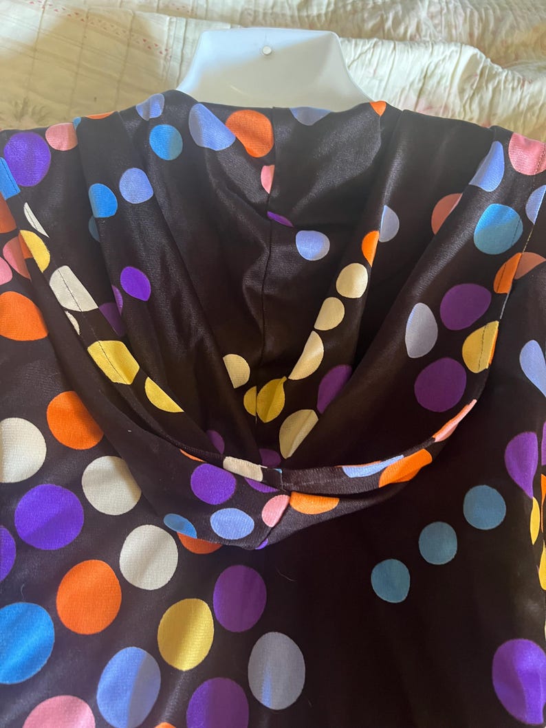 1960 1970 Vintage Size 12 Jantzen Black with Vibrant Polka Dots Swimsuit & Matching Hooded Jacket