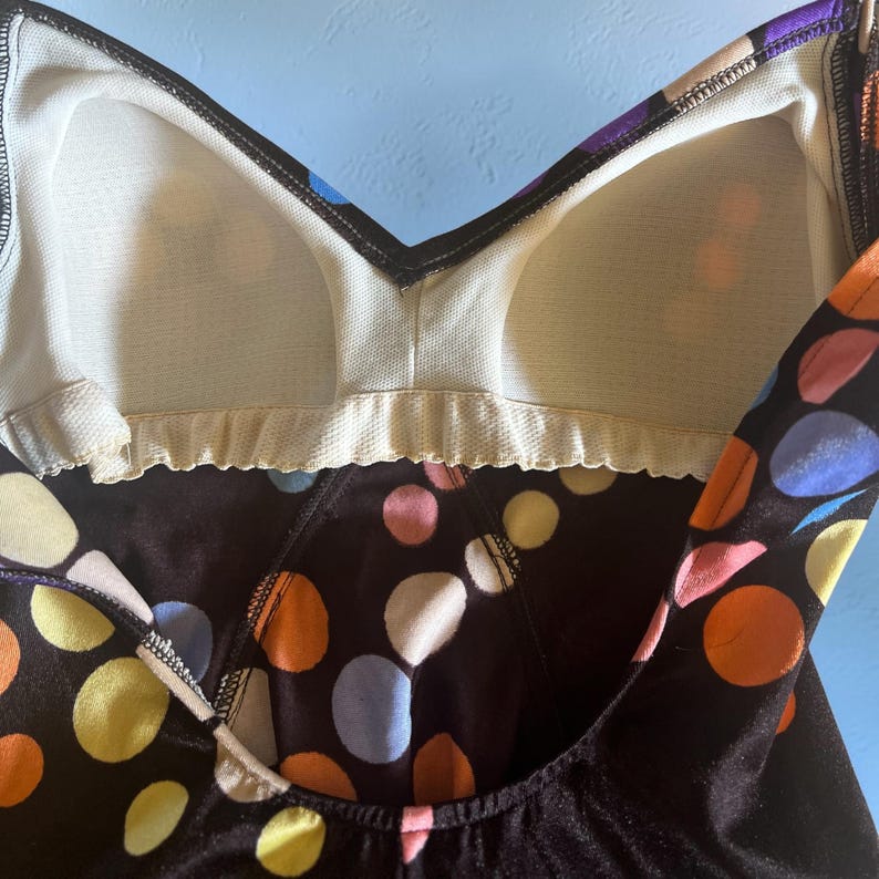 1960 1970 Vintage Size 12 Jantzen Black with Vibrant Polka Dots Swimsuit & Matching Hooded Jacket