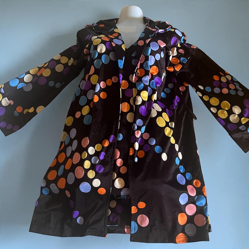 1960 1970 Vintage Size 12 Jantzen Black with Vibrant Polka Dots Swimsuit & Matching Hooded Jacket