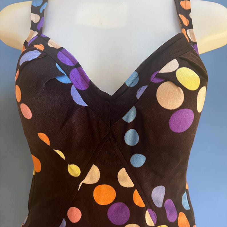 1960 1970 Vintage Size 12 Jantzen Black with Vibrant Polka Dots Swimsuit & Matching Hooded Jacket