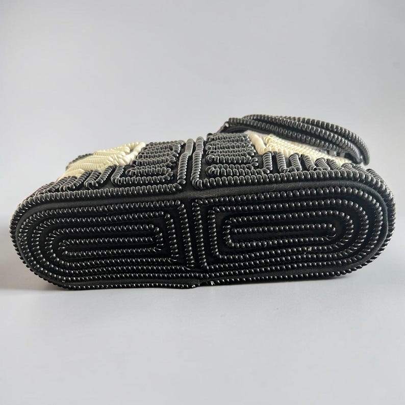 1940's Telephone Cord Black and White Plastic Woven Vinyl Novelty Handle Purse