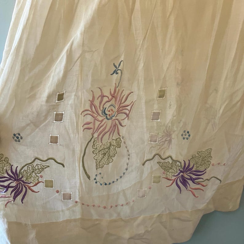 1920 1930 Vintage Antique Hungarian Hand Embroidered Pale Sheer Yellow Dress Perfect