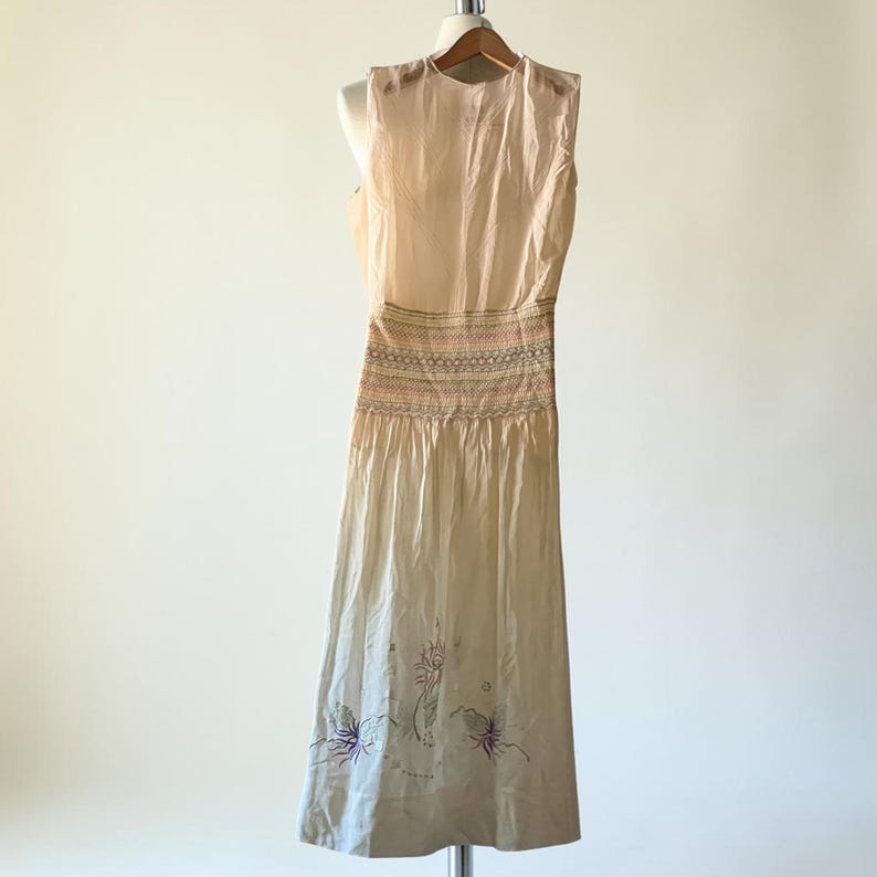 1920 1930 Vintage Antique Hungarian Hand Embroidered Pale Sheer Yellow Dress Perfect