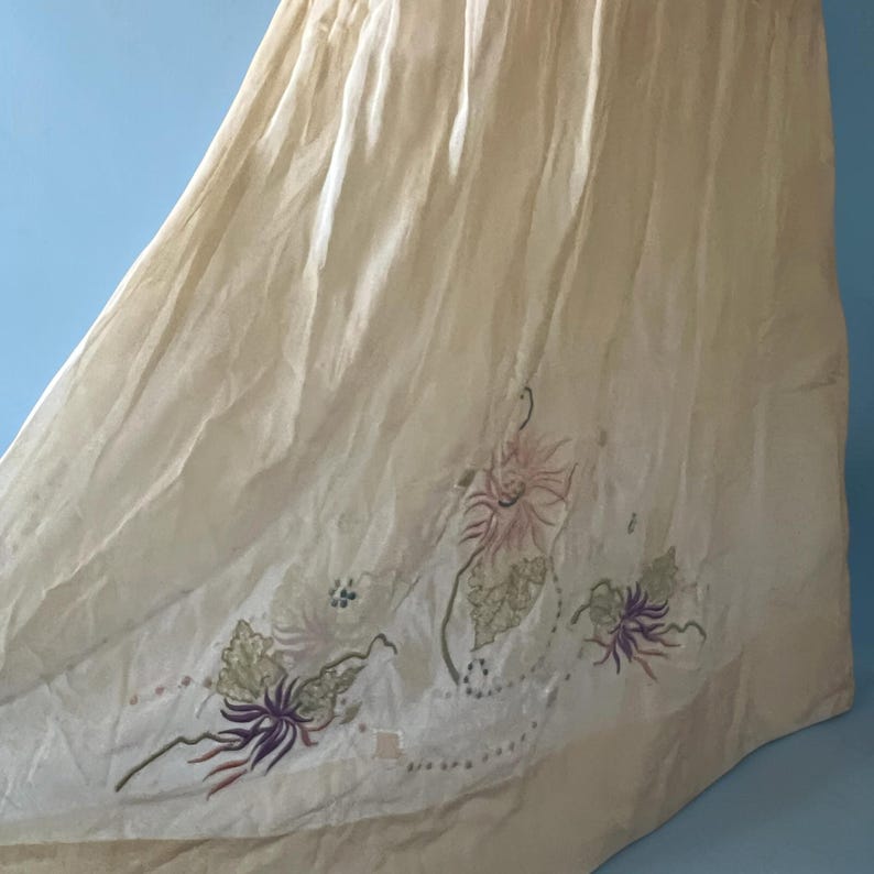 1920 1930 Vintage Antique Hungarian Hand Embroidered Pale Sheer Yellow Dress Perfect