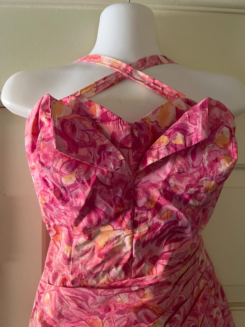 1950's Vintage Roxanne Floral Bright Pink & Yellow Print One Piece Swimsuit