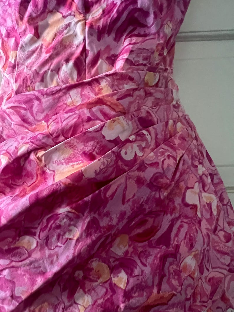1950's Vintage Roxanne Floral Bright Pink & Yellow Print One Piece Swimsuit