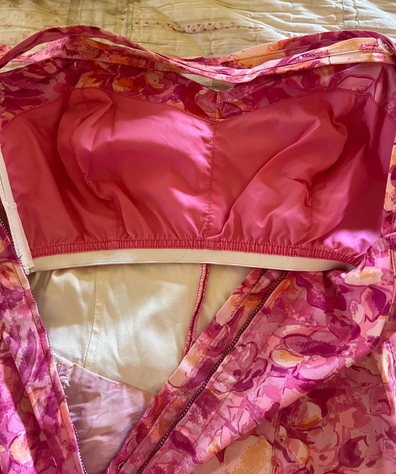 1950's Vintage Roxanne Floral Bright Pink & Yellow Print One Piece Swimsuit