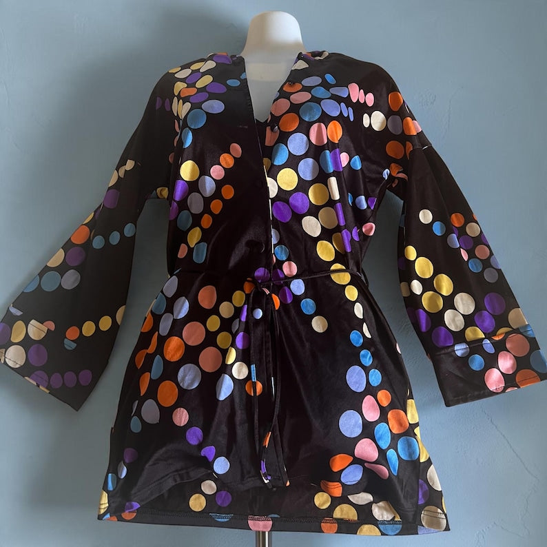 1960 1970 Vintage Size 12 Jantzen Black with Vibrant Polka Dots Swimsuit & Matching Hooded Jacket