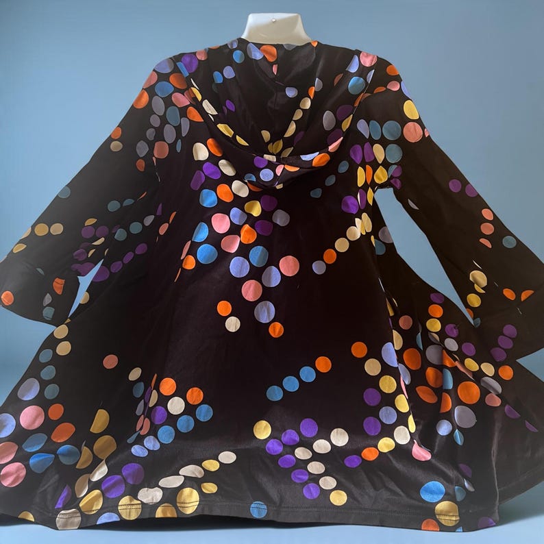 1960 1970 Vintage Size 12 Jantzen Black with Vibrant Polka Dots Swimsuit & Matching Hooded Jacket