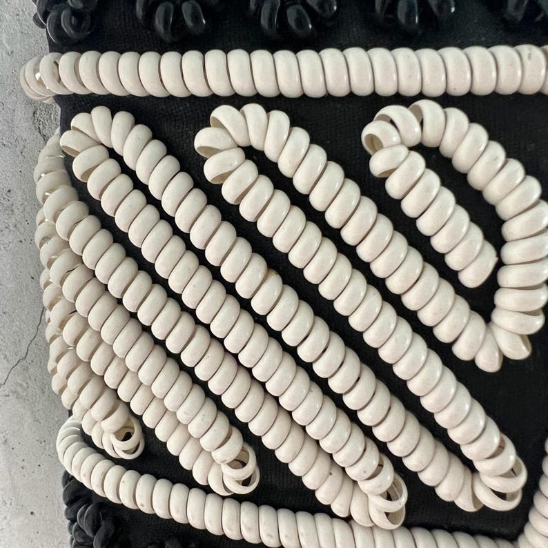 1940's Telephone Cord Black and White Plastic Woven Vinyl Novelty Handle Purse