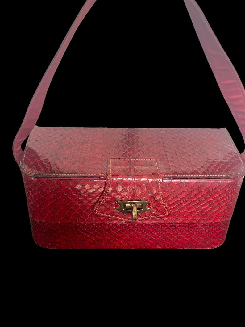1940's Original Red Snakeskin Box Purse By Film Star Creations of Hollywood Beautiful Condition