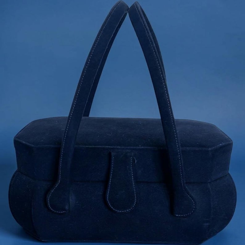 1940's 1950's Original Navy Blue Suede Structured Box Purse Beautiful Condition
